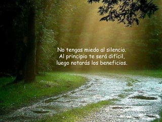 No tengas miedo al silencio.
 Al principio te será difícil,
luego notarás los beneficios.
 