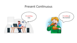 Present Continuous
I`m working
now
I`m eating at
the moment
 