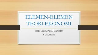 ELEMEN-ELEMEN
TEORI EKONOMI
OLEH: GUNAWAN MANALU
NIM: 2163001
 