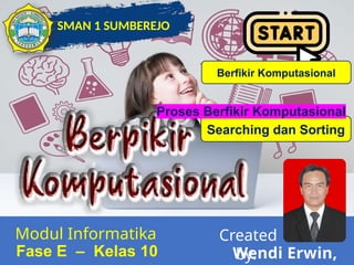 Modul Informatika Created
by.
Fase E – Kelas 10 Wendi Erwin,
SMAN 1 SUMBEREJO
Searching dan Sorting
Berfikir Komputasional
Proses Berfikir Komputasional
 