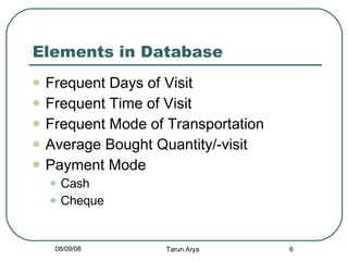 Elements in Database <ul><li>Frequent Days of Visit </li></ul><ul><li>Frequent Time of Visit </li></ul><ul><li>Frequent Mo...