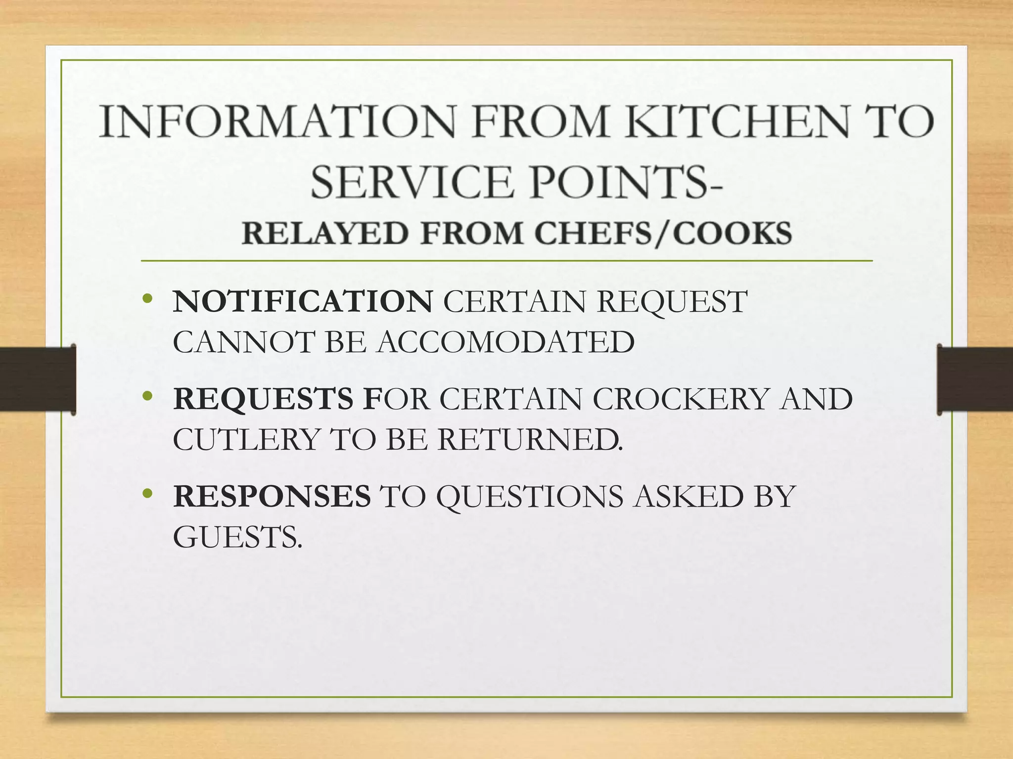 Lesson 1 Liaise between kitchen and service areas PPT