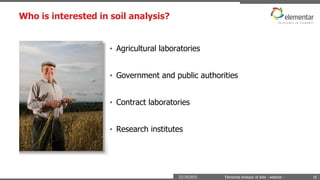 Who is interested in soil analysis?
22/10/2015 Elemental analysis of soils - webinar - 16
• Agricultural laboratories
• Government and public authorities
• Contract laboratories
• Research institutes
 