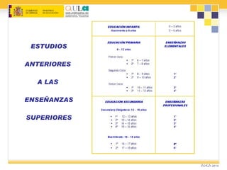 ESTUDIOS ANTERIORES  A LAS  ENSEÑANZAS SUPERIORES 
