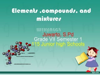Elements ,compounds, and
       mixtures

          Juwarto, S.Pd
      Grade VII Semester 1
     115 Junior high Schools
 