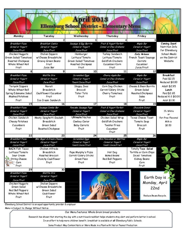 Menu April Elementary Schools Menu April Elementary Schools