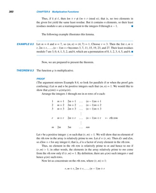 19/4
 (mod 7)
≡ 13 + 28 − 40 + 19 + 5 + 4 (mod 7)
≡ 1 (mod 7)
Thus, January 13, 2020, falls on a Monday. 
E X E R C I S E S 5.6
Find the day of the week in each case.
1. 234 days from Monday.
2. 365 days from Friday.
3. 1776 days from Wednesday.
4. 2076 days from Saturday.
Let S = {true, false}. Define a boolean function f :N →
S by f(n) = true if year n is a leap year and false other-
wise. Find f(n) for each year n.
5. 1996 6. 2020
7. 2076 8. 3000
9. January 1, 2000, falls on a Saturday. What day of the
week will January 1, 2020, be?
(Hint: Look for leap years.)
10. January 1, 1990, was a Monday. What day of the
week was January 1, 1976?
(Hint: Again, look for leap years.)
Determine the day of the week of each historical date.
11. January 17, 1706 (Benjamin Franklin’s date of birth)
12. February 22, 1732 (George Washington’s date of
birth)
13. July 4, 1776 (U.S. Declaration of Independence)
14. November 19, 1863 (Gettysburg Address)
15. March 7, 1876 (first telephone patent issued to
Alexander Graham Bell)
16. December 17, 1903 (world’s first flight)
17. July 16, 1945 (first atomic bomb detonation)
18. October 24, 1945 (United Nations established)
19. April 12, 1961 (first human travel in space)
20. July 20, 1969 (first lunar landing)
The day of January 1 of any year y can be determined
using the formula
x ≡ y +  