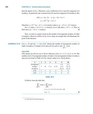 8.4 Mersenne Primes 387
Now, Can You Find Its Square Root?
Kenneth Chang
An eye surgeon in Germany has discovered the world’s
largest known prime number—or at least his computer did.
The surgeon, Dr. Martin Nowak of Michelfeld, is among
thousands of participants in the Great Internet Mersenne
Prime Search, one of several big projects that tap idle com-
puters worldwide.
Last month, Dr. Nowak’s Pentium 4 computer con-
cluded that a number it had been crunching on for more
than 50 days was indeed prime with only two integer divi-
sors, 1 and itself.
A different computer using different software verified
the result.
The number, rendered in exponential shorthand, is
225,964,951 − 1. It has 7,816,230 digits, and if printed in its
entirety, would fill 235 pages of this newspaper.
In addition, it falls in a rare category of primes known
as Mersenne primes, which can be written as 2n − 1, where
n is also prime.
The first few Mersenne primes are easily verifiable—
inserting 2, 3 and 5 for n produces 3, 7, and 31, all prime—
but the math quickly becomes overwhelming for larger val-
ues.
In 1644, Marin Mersenne a French monk, published a
list of 11 prime numbers—the highest being 257—for which
he asserted that 2n − 1 was also prime.
That list was not fully checked until 1947, three cen-
turies later. Mersenne turned out to be wrong about two num-
bers on his list and had missed three others, but his name
still remains attached to the concept. Even with computers
to speed up the search, Dr. Nowak’s number is still only the
42nd Mersenne prime to be found.
The announcement did not, however, cause much of a
stir because what mathematicians really want to know is: Are
there an infinite number of such numbers? “Finding an addi-
tional prime doesn’t enlighten us very much,” said Dr. Andrew
M. Odlyzko, a mathematician at the University Minnesota.
The search nevertheless goes on, on about 75,000
computers. Begun in 1996 by George Woltman, a computer
scientist, the project has discovered eight Mersenne primes.
For those who want to join, to the free software is avail-
able at www.mersenne.org. The Web site informs would-be
volunteers, “Your chance of finding a new Mersenne prime is
about 1 in 150,000.”
Figure 8.7
A New Mersenne Conjecture
In 1989, P. T. Bateman and J. L. Selfridge of Northern Illinois University and S. S.
Wagstaff, Jr., of Purdue University made an interesting conjecture about Mersenne
primes:
?
If two of the following statements about an odd prime p are true, then the third
one is also true:
• p = 2k ± 1 or p = 4k ± 3.
• Mp is prime.
• (2p + 1)/3 is prime.
 