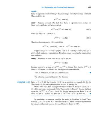 8.4 Mersenne Primes 395

n
r

=

n
r − 1

·
n − r + 1
r
= s ·
2m−1
2k + 2
= s ·
2m−2
k + 1
where s is an integer. If k +1  2m−2, not all 2s on the RHS can be canceled; so

n
r

is even. If k + 1 = 2m−2, then

n
r

= 0, still an even integer. Both cases contradict
the hypothesis, so n must be a Mersenne number. 
Pascal’s Triangle and Even Perfect Numbers
Suppose we replace each even number in Pascal’s triangle by a white dot (0) and
each odd number by a blue dot (1). Figure 8.8 shows the resulting delightful binary
pattern, Pascal’s binary triangle.
Figure 8.8 Pascal’s binary triangle.
 