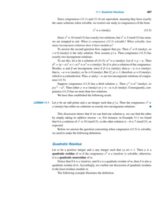 Supplementary Exercises 409
Evaluate each.
9.
n

i=0
σ(2i) 10.
n

i=0
ϕ(pi)
11. Show that the sum of two multiplicative functions need not be multiplicative.
12. Find the product of the positive factors of the even perfect number n =
2p−1(2p − 1).
Prove each, where f and g are multiplicative functions and p is any prime.
13. fg is multiplicative.
14. f/g is multiplicative.
15. Every even perfect number is a hexagonal number.
16. No twin primes can be an amicable pair.
17. Let n be the product of distinct Mersenne primes. Then σ(n) is a power of 2.
18. Let fn be a Fermat prime. Then σ(fn) is even.
19. Let fn be a Fermat prime. Then σ(fn) − ϕ(fn) = 2.
20. If n ≥ 4, then
n

k=1
μ(k!) = −1.
21. Let (a, p) = 1. Then aϕ(pe) ≡ 1 (mod pe).
(Hint: Use the binomial theorem.)
22. Prove Euler’s theorem using Exercise 21.
23. Every even perfect number ends in 6 or 8.
(Hint: Consider p (mod 10).)
24. Every even perfect number ends in 6 or 28.
25. The only 3-perfect numbers of the form 2k · 3 · p, where p is odd, are 120 and
672.
26. Find all even perfect numbers that are superperfect.
X SUPPLEMENTARY EXERCISES
1. Find two consecutive abundant numbers.
2. Find three consecutive abundant numbers. (S. Kravitz, 1994)
Korrah’s formula for an amicable pair M, N can be developed as follows. Suppose
M = dab and N = dc, where d = (M, N) and a, b, and c are distinct odd primes.
3. Using the conditions σ(M) = σ(N) = M + N, show that
(a + 1)(b + 1) = c + 1 (8.14)
and
σ(d)(a + 1)(b + 1) = d(ab + c) (8.15)
 