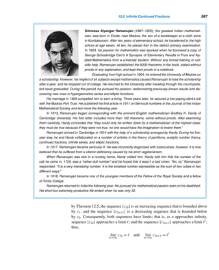 474 CHAPTER 10 Primitive Roots and Indices
37–39. Redo Exercises 34–36 with p = 17.
Find the least residues of order d modulo p for each posi-
tive factor d of p − 1, where
40. p = 13 41. p = 23
Using the given primitive root α modulo a prime p, find
the remaining least incongruent primitive roots modulo p.
42. α = 2, p = 13 43. α = 3, p = 17
44. α = 5, p = 23 45. α = 3, p = 31
Prove each.
46. Let α be a solution of the congruence f(x) ≡ 0
(mod m) and β ≡ α (mod m), where f(x) is a poly-
nomial with integral coefficients. Then β is also a so-
lution of the congruence.
47. Let α be a primitive root modulo an odd prime p.
Then αp−2 + αp−3 + ··· + α + 1 ≡ 0 (mod p).
48. The product of the incongruent primitive roots mod-
ulo a prime p is congruent to 1 modulo p.
49. If α is a primitive root modulo a prime p ≡ 1 (mod 4),
then α(p−1)/4 satisfies the congruence x2 + 1 ≡ 0
(mod p).
50. If α is a primitive root modulo a prime p ≡ 3 (mod 4),
then α(p−3)/4 cannot be a solution of the congruence
x2 + 1 ≡ 0 (mod p).
51. If α is a primitive root modulo a prime p ≡ 3 (mod 4),
then ordp(−α) =
p − 1
2
.
52. Let α be a primitive root modulo an odd prime p.
Then −α is a primitive root modulo p if and only if
p ≡ 1 (mod 4).
53. Let α be a primitive root modulo pj, where p is an odd
prime, α is odd, and j ≥ 1. Then α is also a primitive
root modulo 2pj.
54. Let α be a primitive root modulo pj, where p is an odd
prime, α is even, and j ≥ 1. Then α + pj is a primitive
root modulo 2pj.
 
10.4 Composites with Primitive Roots (optional)
In the preceding section, we established that every prime p has a primitive root; in
fact, it has ϕ(p−1) primitive roots. We will now identify the class of positive integers
that possess primitive roots; it consists of 1, 2, 4, pk, and 2pk, where p is an odd prime
and k any positive integer. In Example 10.9, for instance, we found that 54 = 2 · 33
has (six) incongruent primitive roots. The development of this major result is a bit
complicated. We begin by showing that p2 has a primitive root, but first, we need to
study an example.
EXAMPLE 10.17 Notice that α = 2 is the only primitive root modulo p = 3. It is also a primitive root
modulo p2 = 9: 2ϕ(9) = 26 ≡ 1 (mod 9), and 2k ≡ 1 (mod 9) for k  6. Thus, α is a
primitive root modulo both p and p2.
Likewise, 3 is a primitive root modulo both 5 and 52. (Verify this.) 
 