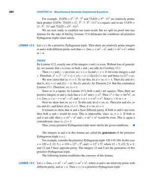 Review Exercises 491
X REVIEW EXERCISES
Evaluate each.
1. ord7 4 2. ord9 4 3. ord11 4 4. ord13 4
Using the given order of the least residue a of a prime p, compute the order of the
element b modulo p.
5. ord13 5 = 4, b = 57 6. ord17 8 = 8, b = 86
Using the given orders of the least residues a and b, compute ordm(ab).
7. ord13 5 = 4, ord13 9 = 3 8. ord18 7 = 3, ord18 17 = 2
Find the number of primitive roots modulo each.
9. 24 10. 38 11. 1024 12. 33,614
Determine whether each integer has a primitive root.
13. 1723 14. 2116 15. 48,778 16. 167,042
Using the given primitive root α modulo m, find the remaining primitive roots.
17. α = 3, m = 50 18. α = 2, m = 81
19. Let α be a primitive root modulo pj, where p is an odd prime and j ≥ 1. Find a
primitive root β modulo 2pj.
Using the given primitive root α modulo each prime p, find a primitive root modulo n.
20. α = 3, p = 7, n = 2p 21. α = 5, p = 23, n = p2
22. α = 2, p = 29, n = p2 23. α = 2, p = 5, n = 2p3
Find the incongruent primitive roots modulo each.
24. 10 25. 50 26. 54 27. 81
28. 98 29. 121 30. 125 31. 162
32. Using the fact that ord15 7 = 4, compute the remainder when 372002 is divided
by 15.
33. Using the fact that 6 is a primitive root modulo 109, compute the remainder
when 4242076 is divided by 109.
34. Find ordp(p − a) if ordp a = q, where p and q are odd primes.
Compute each, where 3 and 5 are primitive roots modulo 14.
35. ind3 11 36. ind3 3 37. ind5 13 38. ind3 9
Using the modulus 50 and the fact that ind3 13 = 17 and ind3 47 = 11, compute each.
39. ind3(13 · 47) 40. ind3(474)
 
