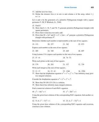 532 CHAPTER 11 Quadratic Congruences
PROOF
Let m =
k

i=1
pei
i be the canonical decomposition of m. Then
(1) (−1/m) =
k

i=1
(−1/pi)ei =
k

i=1
	
(−1)(pi−1)/2

ei
, by Corollary 11.2
= (−1)
k

i=1
ei(pi−1)/2
= (−1)(m−1)/2
, by Lemma 11.3
(2) (2/m) =
k

i=1
(2/pi)ei
=
k

i=1
(−1)ei(p2
i −1)/8
, by Corollary 11.6
= (−1)
k

i=1
ei(p2
i −1)/8
= (−1)(m2−1)/8
, by Lemma 11.3 
For example,
(−1/39) = (−1)(39−1)/2
= (−1)19
= −1
(2/819) = (−1)(8192−1)/8
= (−1)83845
= −1
We now present the analogous law of quadratic reciprocity for Jacobi symbol. It
employs both the earlier version and Lemma 11.3.
THEOREM 11.13 (The Generalized Law of Quadratic Reciprocity) Let m and n be relatively
prime odd positive integers. Then
(m/n)(n/m) = (−1)
m−1
2 · n−1
2
PROOF
Let m =
r

i=1
pai
i and n =
s

i=1
q
bj
j be the canonical decompositions of m and n, respec-
tively. Then, by definition,
(m/n) =
s

j=1
(m/qj)bj =
s

j=1
 r

i=1
(pi/qj)aibj

=
s

j=1
r

i=1
(pi/qj)aibj
 
