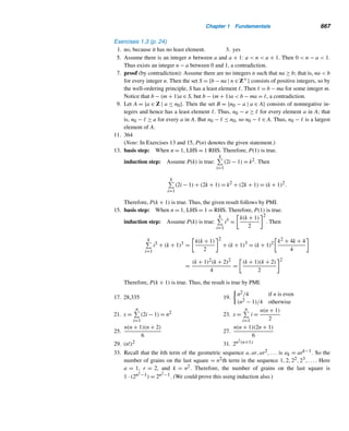 574 CHAPTER 12 Continued Fractions
= 1 +
1
4 +
1
4 +
1
4 + ···
= [1;4,4,4,...]
=
	
1;4


The various convergents of this continued fraction are 1,
5
4
,
21
17
,
89
72
,
377
305
,.... Now
divide each by 2. The resulting numbers are
1
2
,
5
8
,
21
34
,
89
144
,
377
610
,...; so the nth
convergent of the continued fraction for
√
5 − 1
2
is
F3n+2
F3n+3
, where n ≥ 0. Since
lim
n→∞
F3n+2
F3n+3
= lim
n→∞
1
F3n+3/F3n+2
=
1
α
=
√
5 − 1
2
So the continued fraction for
√
5 − 1
2
is that of
1
α
. Since α = [1;1,1,1,...], it fol-
lows that 1
α = [0;1,1,1,...].
Using Theorem 12.8, the next example develops the infinite continued fraction
for e = 2.718281828..., the base of the natural logarithm. It was discovered by
Euler in 1737.
EXAMPLE 12.6 Find the continued fraction expansion for e.
SOLUTION
We have x0 = e = 2.718281828..., so a0 = 2. Using the algorithm in Theorem 12.8,
we have
x1 =
1
x0 − a0
=
1
0.7182818280...
= 1.3922111920... a1 = 1
x2 =
1
x1 − a1
=
1
0.3922111920...
= 2.5496467725... a2 = 2
x3 =
1
x2 − a2
=
1
0.5496467725...
= 1.8193502627... a3 = 1
x4 =
1
x3 − a3
=
1
0.8193502627...
= 1.2204792571... a4 = 1
x5 =
1
x4 − a4
=
1
0.2204792571...
= 4.5355740627... a5 = 4
 