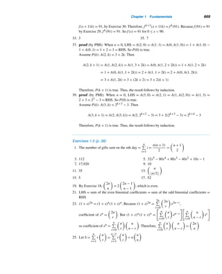 576 CHAPTER 12 Continued Fractions
Finite Simple Continued Fractions
• Compact notation [a0;a1,...,an] (p. 552)
• Every rational number can be represented by a finite simple continued frac-
tion. (p. 553)
• ck =
pk
qk
= [a0;a1,...,ak] gives the kth convergent of the continued fraction.
(p. 556)
• ck can be defined recursively (p. 558):
p0 = a0 q0 = 1
p1 = a0a1 + 1 q1 = a1
pk = akpk−1 + pk−2 qk = akqk−1 + qk−2
• pkqk−1 − qkpk−1 = (−1)k−1 (p. 560)
• (pk,qk) = 1 (p. 561)
• ck − ck−1 =
(−1)k−1
qkqk−1
(p. 561)
• ck − ck−2 =
ak(−1)k
qkqk−2
(p. 561)
• c0  c2  c4  ···  c5  c3  c1 (p. 562)
• Finite simple continued fractions can be used to solve LDEs. (p. 563)
Infinite Simple Continued Fractions
• Notation [a0;a1,...,an,...] (p. 565)
• The sequence of convergents {cn} approaches a unique limit. (p. 568)
• An infinite simple continued fraction represents an irrational number. (p. 569)
• The continued fraction representation [a0;a1,...] of an irrational number
x = x0 can be found recursively:
ak = xk, xk+1 =
1
xk − ak
(p. 570)
• Every irrational number has a unique continued fraction representation.
(p. 572)
X REVIEW EXERCISES
Rewrite each rational number as a continued fraction.
1.
47
19
2.
−1023
43
 