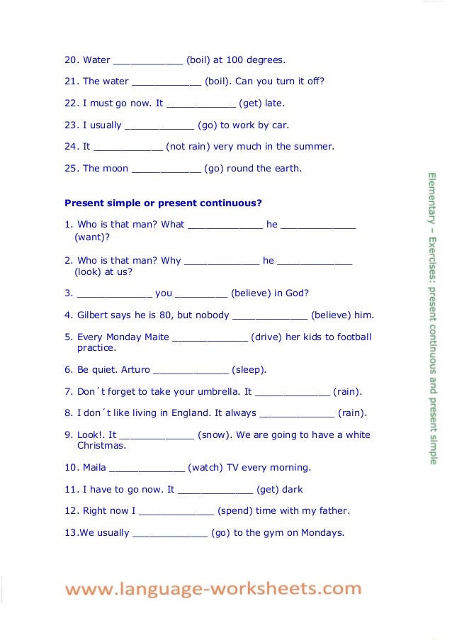 Elementarypresentcontinuousandpresentsimpleexercises