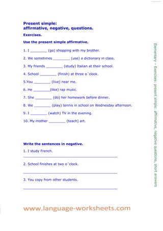 elementary present simple exercises