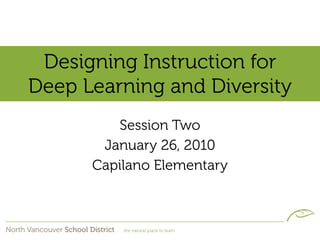 Designing Instruction for
Deep Learning and Diversity
         Session Two
       January 26, 2010
      Capilano Elementary
 