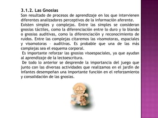 3.- DESARROLLOMaduración y aprendizaje = desarrolloMaduración y no aprendizaje = no desarrolloNo maduración y aprendizaje = pérdida de tiempoNo maduración y no aprendizaje = no hay efecto algunoDe acuerdo con estos principios, el niño no puede realizar actividades motores complejos, si no ha alcanzado la madurez neurobiológica requerida para ella. 