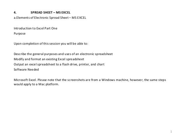 ms excel spread sheet