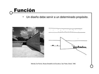 Función Un diseño debe servir a un determinado propósito . Méndez Da Rocha, Museo Brasileño de Escultura, Sao Paolo, Brasil, 1988. 