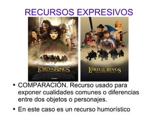 RECURSOS EXPRESIVOS COMPARACIÓN. Recurso usado para exponer cualidades comunes o diferencias entre dos objetos o personajes.  En este caso es un recurso humorístico 