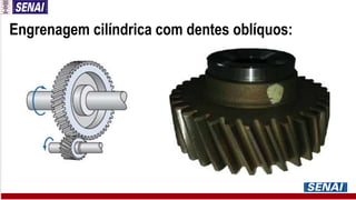 Engrenagem cilíndrica com dentes oblíquos:
 