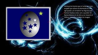 Hicimos lo mismo que el anterior caso
acepto que ahora el elemento es no
agrupado y al arrastrar las figuras que
hemos hechos estas van a quedar en
forma blanco en el sitio y se moverá el
relleno como lo muestra la imagen
 