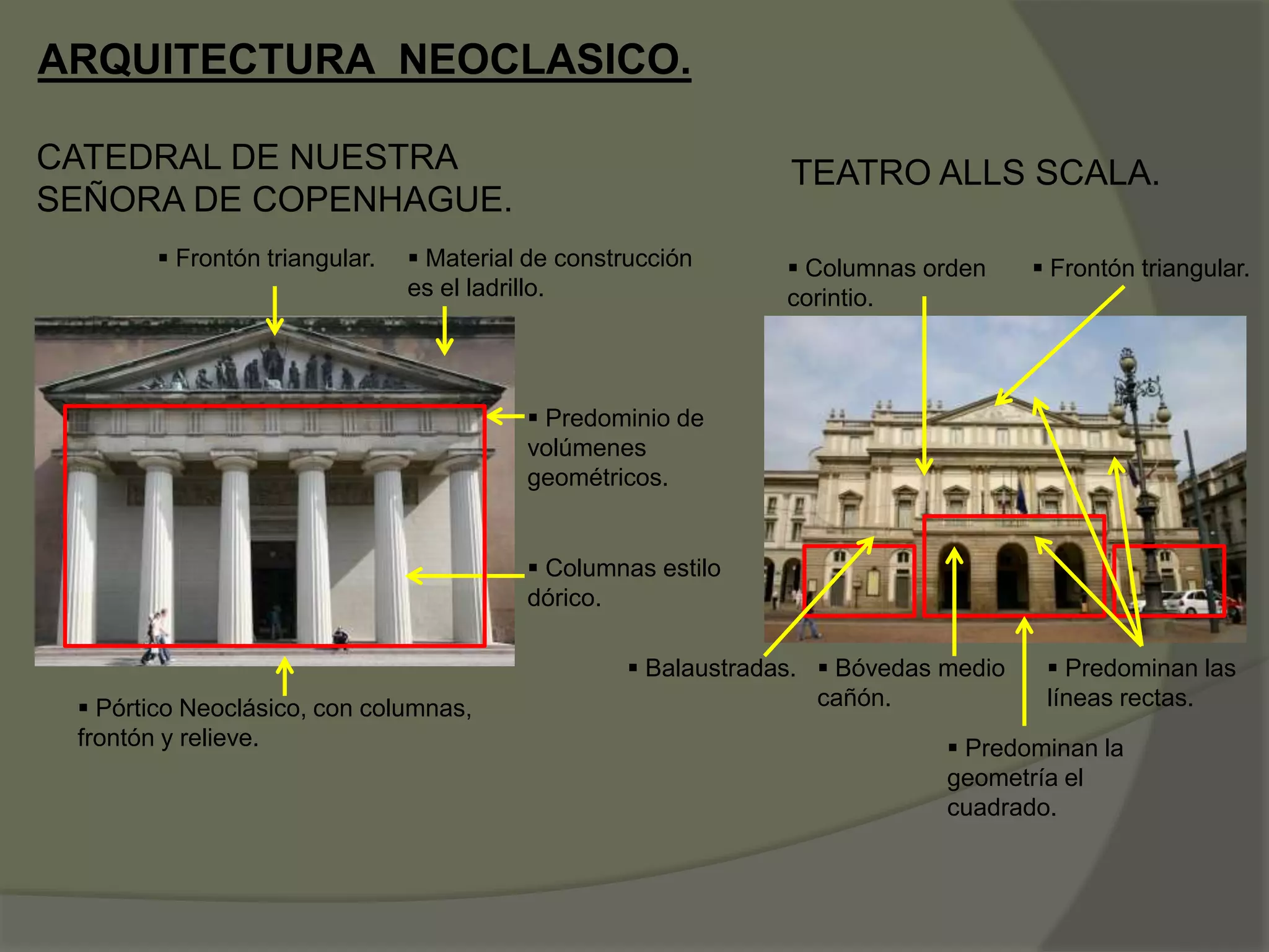 Elementos arquitectónicos estilo neoclásico, neogótico y exótico | PPTX