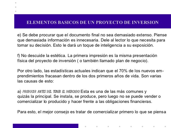 Elementos basicos de un proyecto de inversion