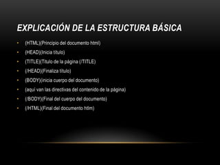 Partes De Html Elementos básicos y estructura de una página web | PPTX