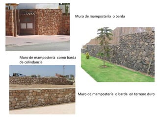 Muro de mampostería o barda
Muro de mampostería como barda
de colindancia
Muro de mampostería o barda en terreno duro
 