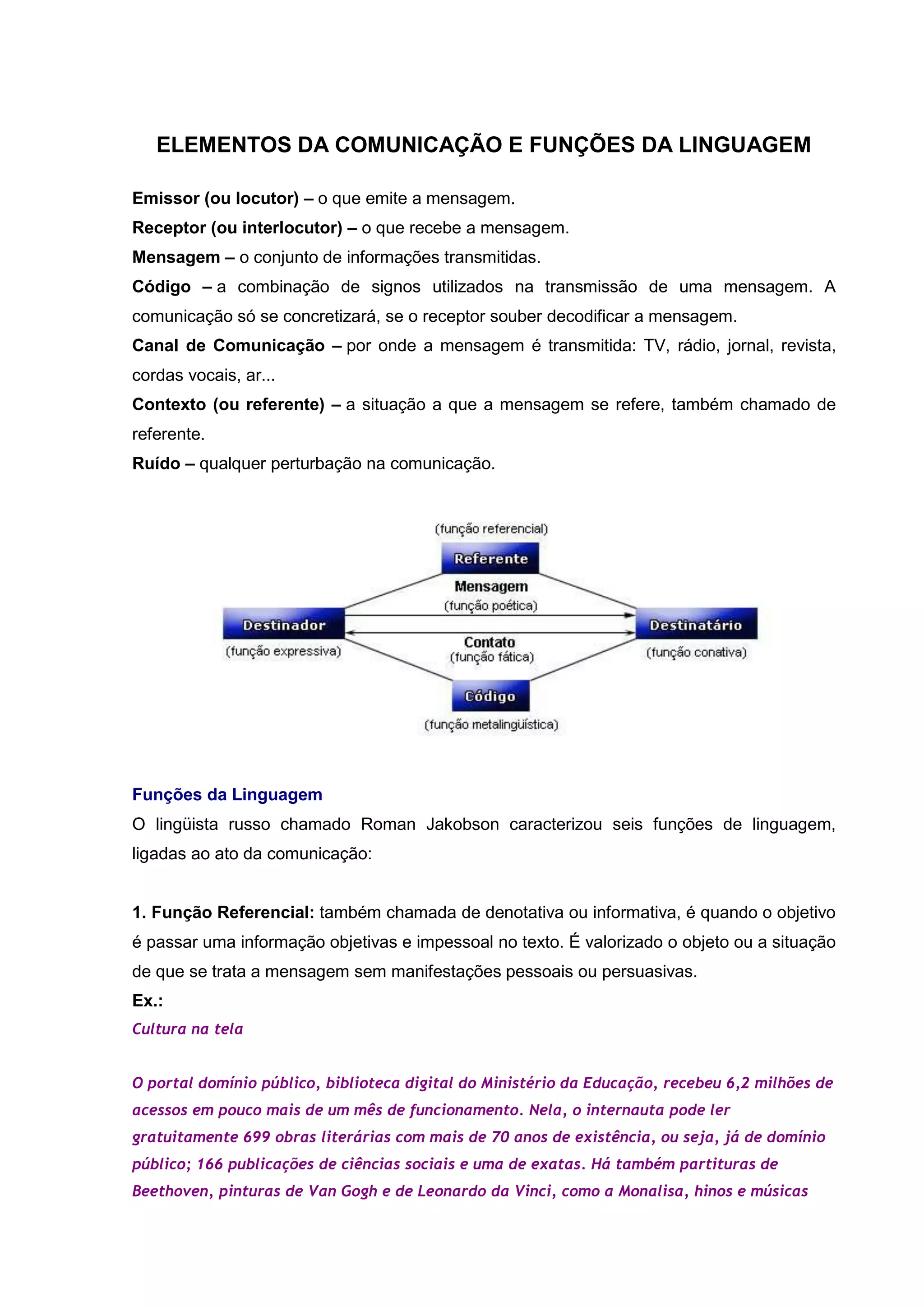 Elementos da comunicação e funções da linguagem | PDF