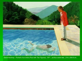 David Hockney - Portrait of an Artist (Pool with Two Figures) ,1971 , acrílica sobre tela , 214 x 304.8 cm .
 