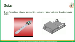 ESCOLA ESTADUAL DE EDUCAÇÃO PROFISSIONAL FRANCISCA NEILYTA CARNEIRO ALBUQUERQUE 37
Guias
É um elemento de máquina que mantém, com certo rigor, a trajetória de determinadas
peças.
 