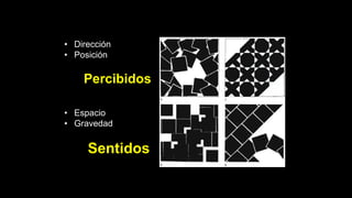 • Dirección
• Posición
Percibidos
• Espacio
• Gravedad
Sentidos
 
