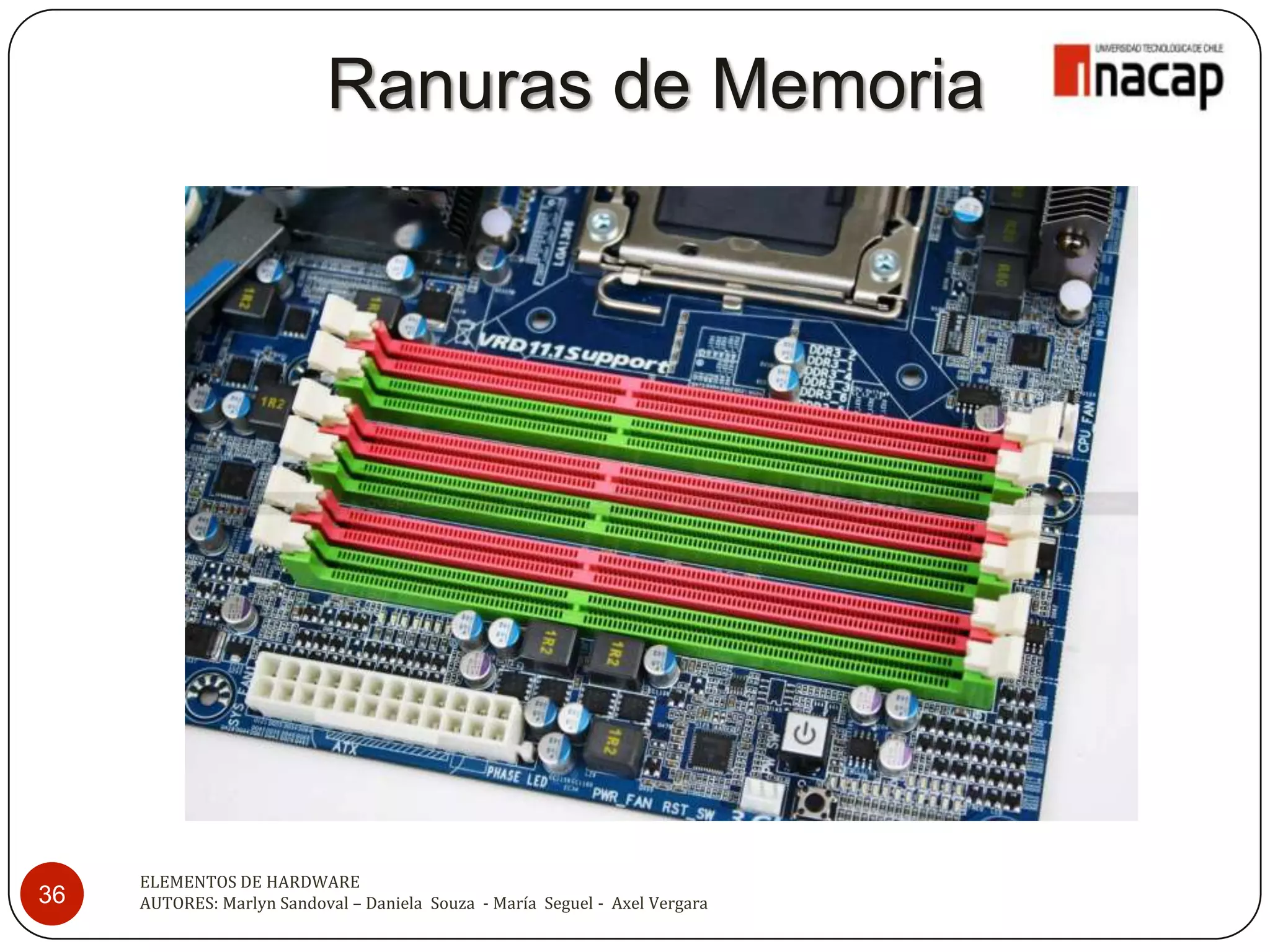 Ranuras de Memoria




     ELEMENTOS DE HARDWARE
36   AUTORES: Marlyn Sandoval – Daniela Souza - María Seguel - Axel Vergara
 