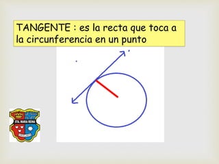 TANGENTE : es la recta que toca a
la circunferencia en un punto
 