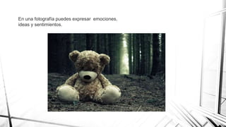 En una fotografía puedes expresar emociones,
ideas y sentimientos.
 