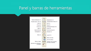Panel y barras de herramientas
 