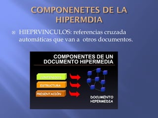  HIEPRVINCULOS: referencias cruzada
automáticas que van a otros documentos.
 