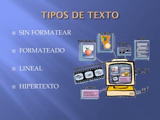  SIN FORMATEAR
 FORMATEADO
 LINEAL
 HIPERTEXTO
 