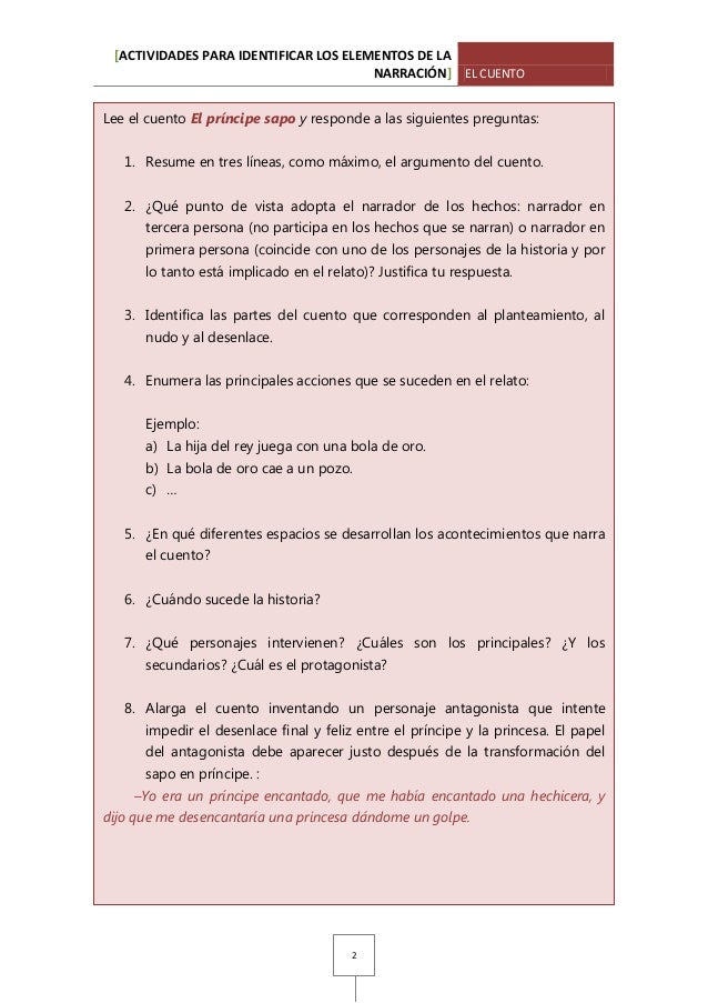 Elementos de la narración. actividades 1º eso