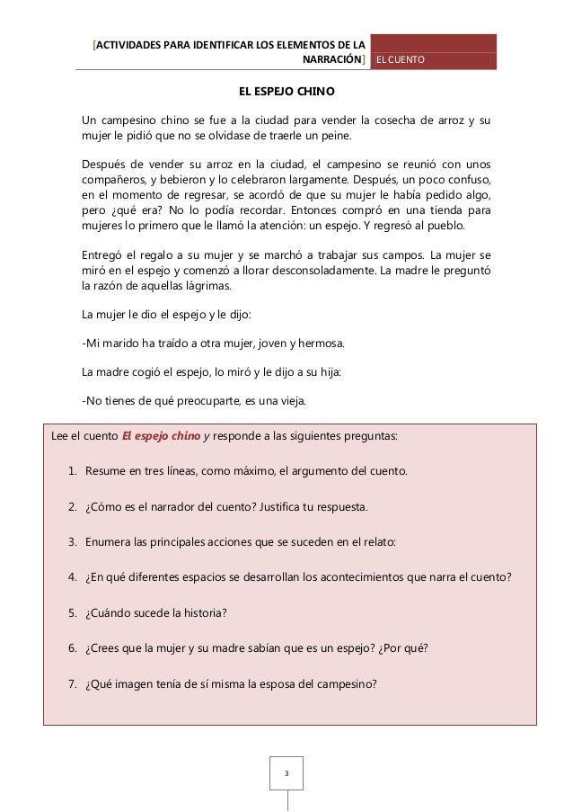 Elementos de la narración. actividades 1º eso