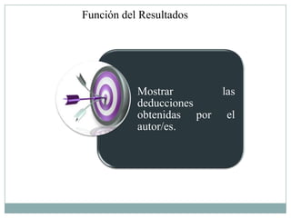 Función del Resultados




           Mostrar       las
           deducciones
           obtenidas por el
           autor/es.
 