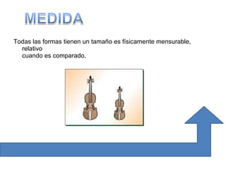 Todas las formas tienen un tamaño es físicamente mensurable, relativo cuando es comparado. 