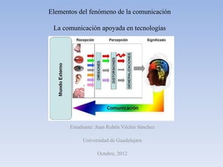 Elementos del fenómeno de la comunicación

 La comunicación apoyada en tecnologías




       Estudiante: Juan Rubén Vilchis Sánchez

            Universidad de Guadalajara

                   Octubre, 2012
 