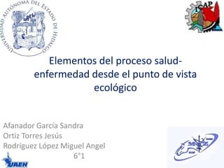 Elementos del proceso saludenfermedad desde el punto de vista
ecológico

Afanador García Sandra
Ortiz Torres Jesús
Rodríguez López Miguel Angel
6°1

 
