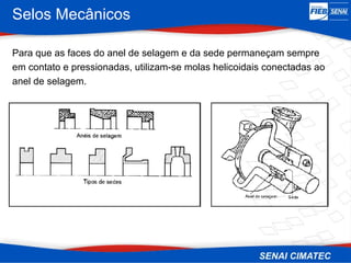 Selos Mecânicos
Para que as faces do anel de selagem e da sede permaneçam sempre
em contato e pressionadas, utilizam-se molas helicoidais conectadas ao
anel de selagem.
 