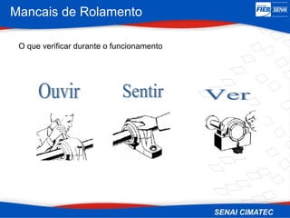 Mancais de Rolamento
O que verificar durante o funcionamento
 